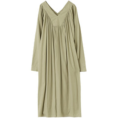 Women V-Neck Solid Color Dress