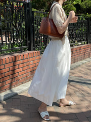 Solid Color High Waist Elastic Waist Loose Casual Skirt