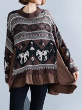 Loose Pony Pattern False-Two Cropped Splicing Shirts Sweater