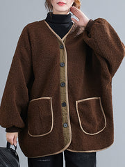 Loose V-Neck Thick Coat