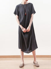 Summer Asymmetric Round-neck Dress