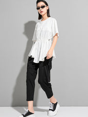 Loose Short Sleeves Waisted Solid T-Shirt
