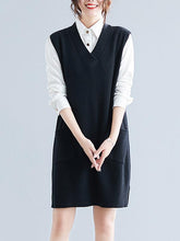 Solid Color V-Neck Knitting Long Vest