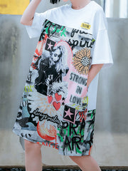 Retro Letter Print Loose Casual T-Shirt