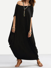 Loose Solid Pleated Maxi Dress