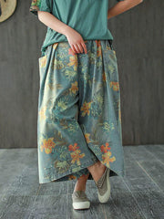 Vintage Loose Print Jean Wide-Leg Pants