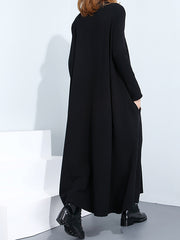 Women Solid Color High Neck Long Sleeve Dress