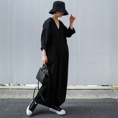 Casual Loose V-neck Wide-leg Solid Jumpsuit