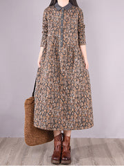 Floral Lapel Loose-Fitting Midi Dress