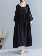 Retro Solid Color Loose Temperament Long Midi Dress