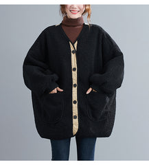 Loose V-Neck Thick Coat