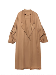 Solid Lapel Long Coat Outwear