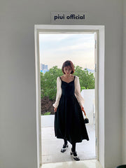 Retro Splicing Backless Midi Dress