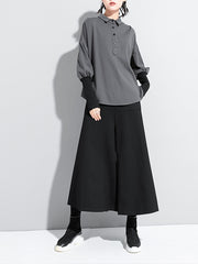 Women Lapel Color Block Long Sleeve Shirt