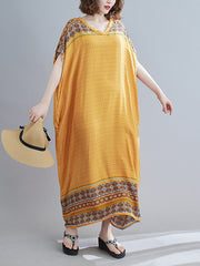 V-Neck Loose Print Maxi Dress