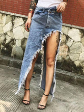 Original Irregularity Fringed Split-Front Denim Skirt