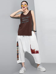 Printed Cropped Sleeveless Round Neck T-Shirt