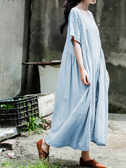 Women Solid Color Loose Casual Short Sleeve Dress