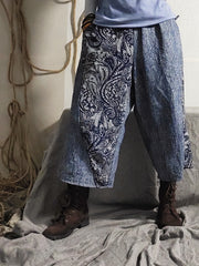 Denim Stitching Print Wide Leg Pants