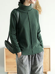 Simple Solid Color Turtleneck Long Sleeve T-Shirt