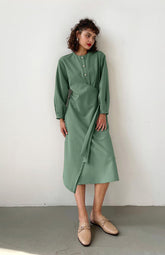 Retro Solid Color Wrapped Midi Dress