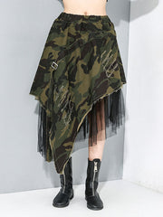 Irregular Clipping Roomy Camouflage Fringed Gauze Streamer Skirts