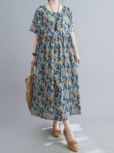 Women Round Neck Print Loose Casual Dress