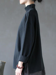 Solid Half-High Collar Long-Sleeved T-Shirt