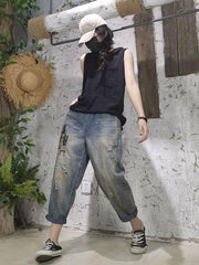 Vintage Embroidered Letter Print Harem Pants