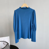 Half High Collar Solid Color Lantern Sleeve T-Shirt