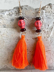 Exaggerated Handmade Skull Pumpkin Tassel Earrings
