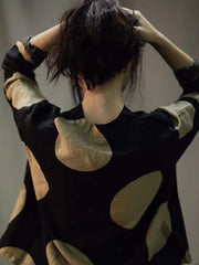 Linen Polka-Dot V-neck Long Sleeves T-shirt