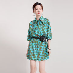 Women Retro Print Loose Casual Shirt Dress