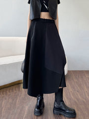 Irregular Split-Joint Black Empire A-Line Skirt