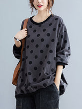 Women Loose Long Sleeve Polka Dot Sweatshirt