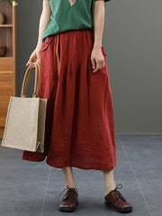 Retro High Waist Solid Color Loose Casual Skirt