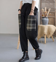 Retro Loose Stitching Pocket Plaid Jeans