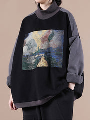Split-Joint High-Neck Printed Sweatshirt