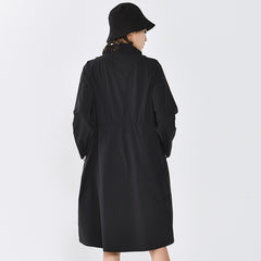 Stand-Up Collar Single-Breasted Plus Size Shirt Dress Midi Dress