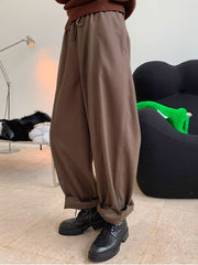 Women Retro Elastic Drawstring High Waist Wide Leg Casual Pants