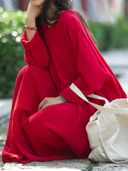 Retro V-Neck Loose Double Layer Big Swing Dress