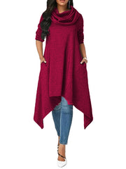 Solid Color High Neck Irregular Sweatshirt