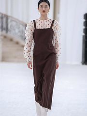 Retro Chic Solid Color Suspender Dress