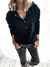 Casual Hooded Drawstring Button Hoodie