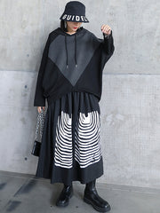 Retro Hooded Color Block Casual Blouse