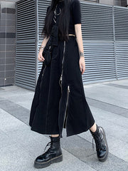 Women Irregular Zipper Solid Color Casual High Waist Skirt