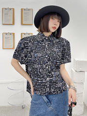 Short Sleeves Backless Printed Blouse