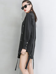 Solid Color Cropped Button Decoration Shirt