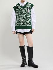 Women Striped Sleeveless Loose Pullover Vest