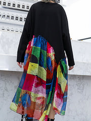 Women Color Matching Loose Long Sleeve Dress